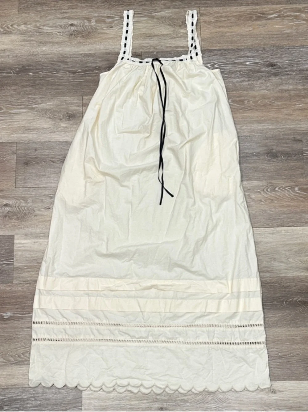 Anthropologie Cream Eyelet Maxi Dress with Black Tie - Picture 1 of 11